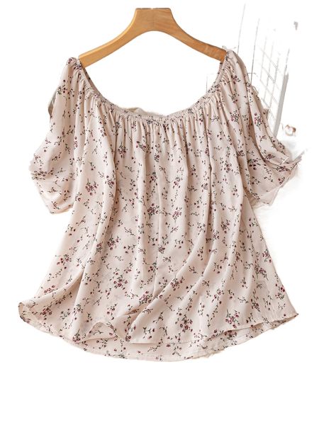 

plus ditsy floral print knot cuff blouse b2xj#, Black
