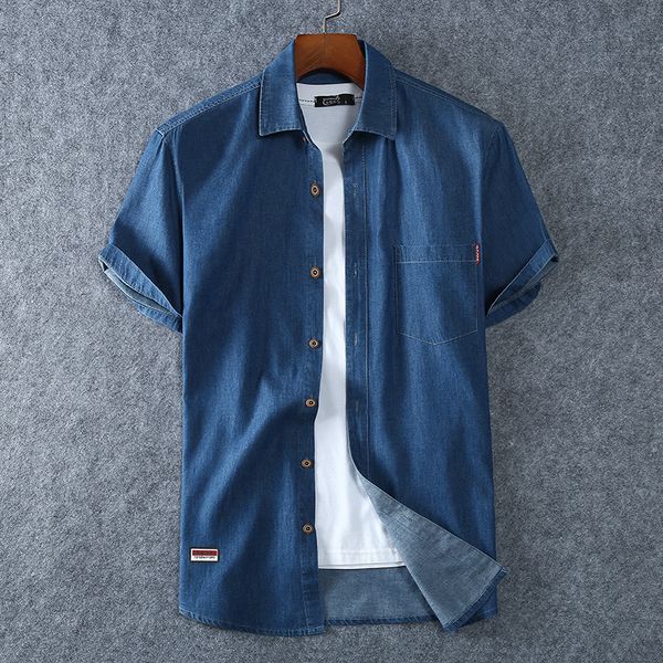 

men s blue denim shirts short sleeve jean summer men cotton light plus size l 8xl 220606, White;black