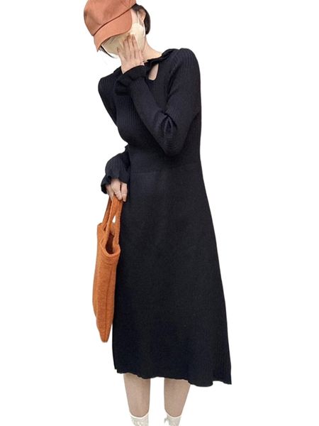 

honeyspot solid ruffle trim keyhole detail sweater dress y73z#, White;black