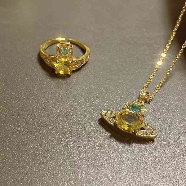 

western empress dowager saturn zircon minority titanium steel necklace female non fading temperament clavicle chain opening ring metal wind, Silver