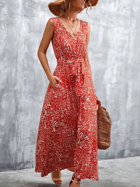 

allover print hidden pocket belted dress z67g#, Black;gray