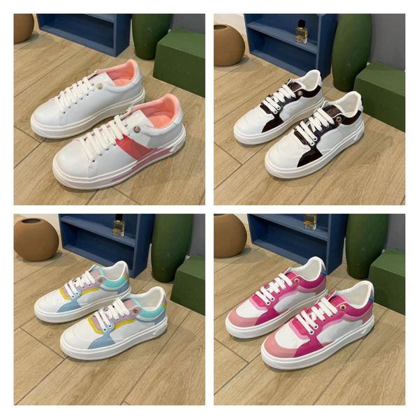 

2022 women's casual shoes leather out sneaker breathable running shoe lace-up print luxury pink blue designer time milnf, Black