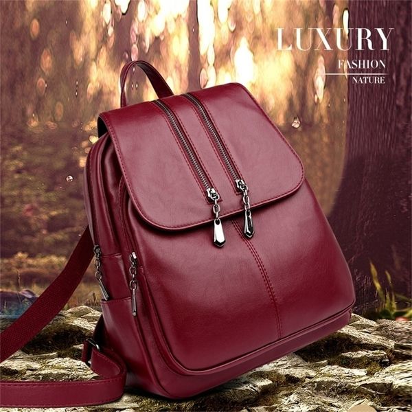 Brand laptop couro de luxo feminino mochila mochila bolsa escolar pu y201224