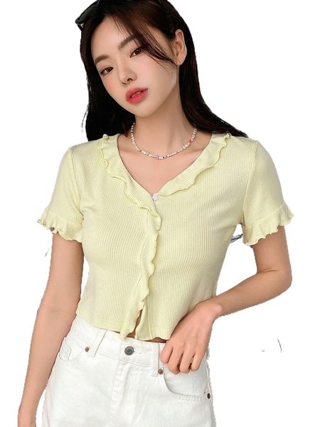 

dazy lettuce trim ribbed knit tee l3hk#, White