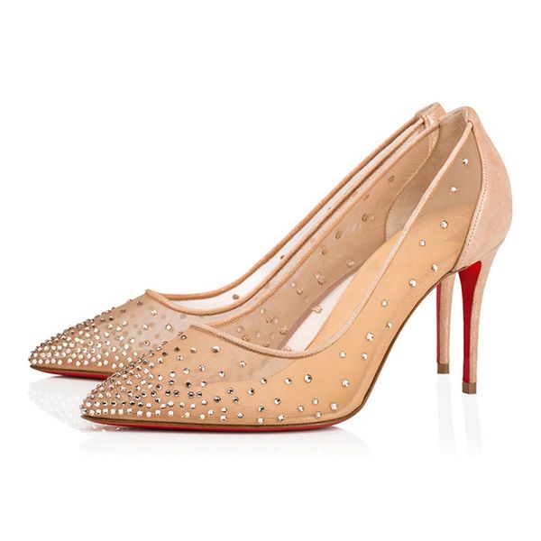 

fashion famous women red bottoms sandals pumps follies strass 100-85-70 mm elegant bride wedding party popular pointed toes mesh summer high, Black