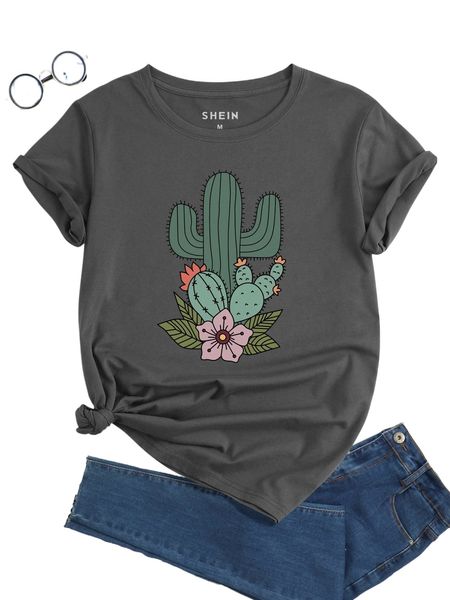 

cactus and floral print tee 895a#, White