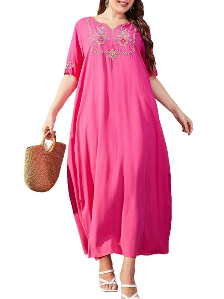 

plus floral embroidery tunic dress z59a#, Black