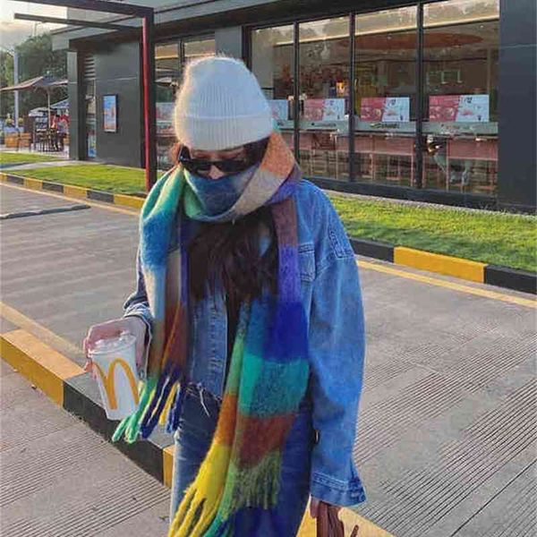 

designer scarf ac ame rainbow carf men' and women' warm autumn winter korean multicolor color matching lattice tael wl, Blue;gray