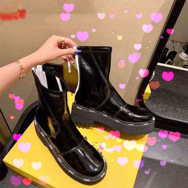 

high version same f-family letter bottom middle women's 2022 new thick heel inner high martin boots, Black