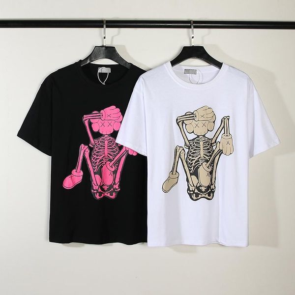 

men's t-shirts 2022 summer cotton tees skull print t-shirt hip hop o-neck men's women's short sleeved clothing, White;black