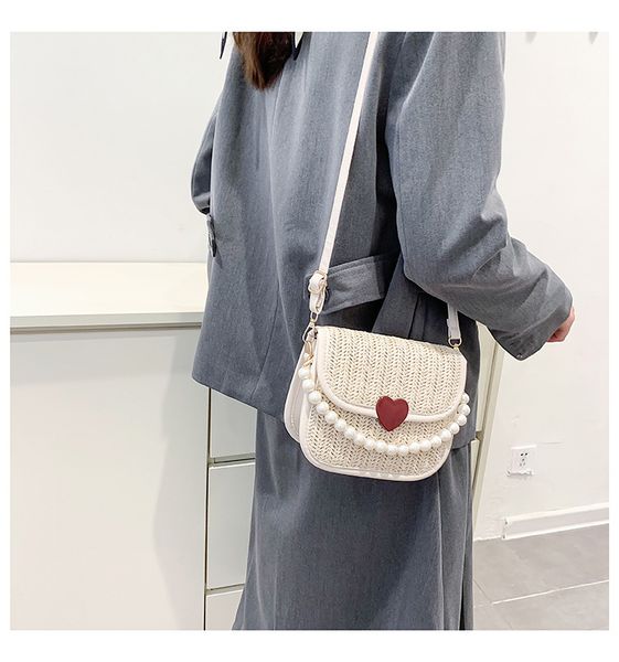 

2 colours women crossbody bag love straw pearl chains genuine leather fashion bag