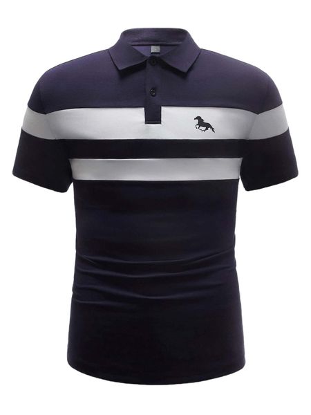 

men horse print contrast panel polo shirt q7yo#, White;black