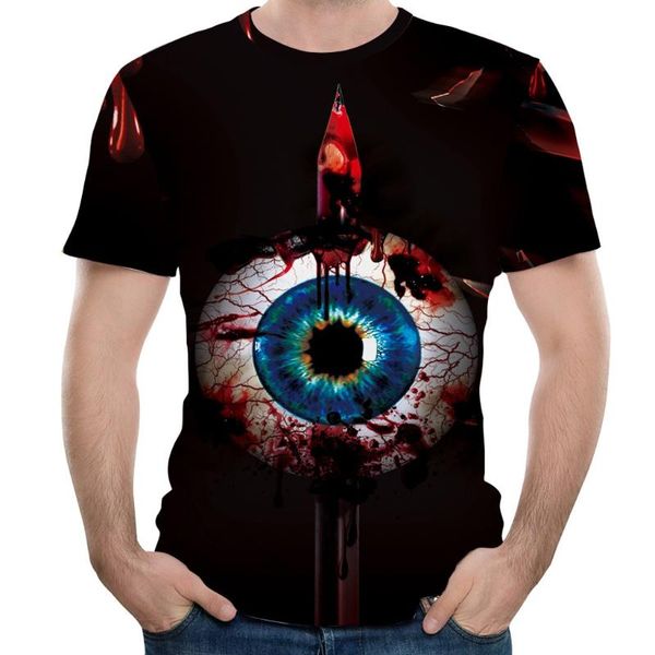 Camisetas masculinas Halloween Men Horror 3d Print O-Gobes Camista Camista Camista Bloups Bloups Black Denim