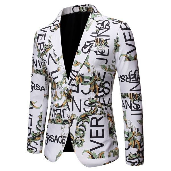 

autumn men's casual suit european style letter printing slim blazers single suit dress costume men coat 220409, White;black