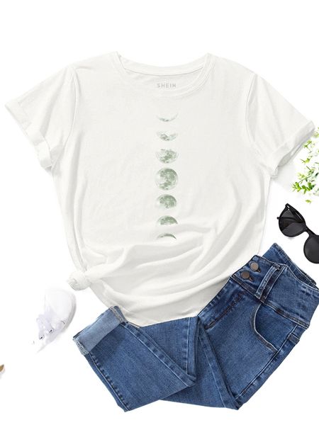 

moon print crew neck tee f1vc#, White