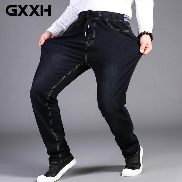 

men's jeans men extra large size 32-50 stretch waist high elastic designer drawstring straight denim pants mens casual plus 7xlmen&#039, Blue