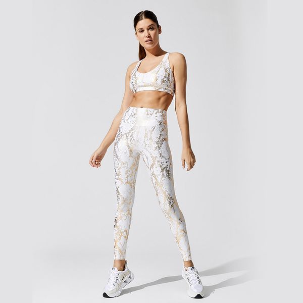 

womens yoga out fit high waist run thread strong stretch solid multicolor snake print fitness vest bra and pants suits seamless hip-lifting