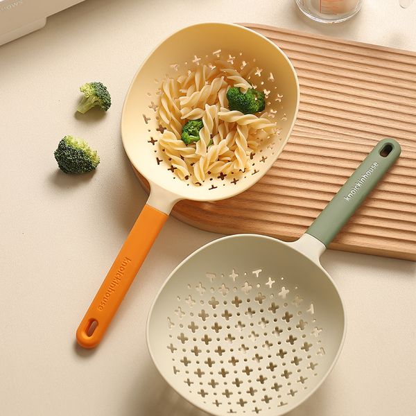 Colino in plastica grande, colino per alimenti, colino per verdure, manico lungo, cucchiaio di scarico antiscivolo, per cucinare utensili da cucina domestici