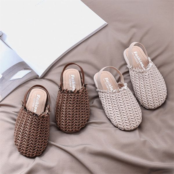 

summer fashion children's rattan woven sandals girls flat casual in the kids home footwear baby girl sandals shoes 220409, Black;red