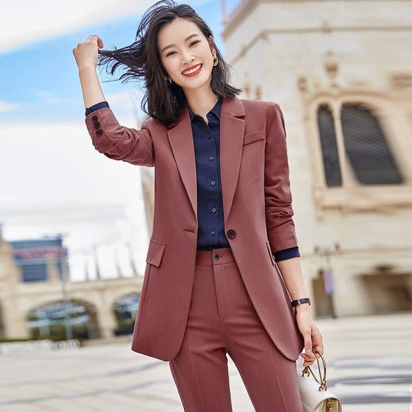 Pantaloni a due pezzi da donna Primavera Autunno Donna Solid Pantalone Blazer con intaglio Giacca da donna Abbigliamento da lavoro da ufficio Abiti da donna 2 set M566Wome