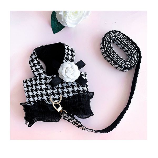 

dog collars & leashes pet chest and back set chain accessories teddy cat houndstooth vest style dogs leash traction clothes skirts small fra