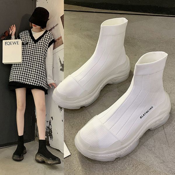 

2021 new women's socks boots fashion sports old shoes breathable stretch cloth high-thick socks boots women's shoest220718, Black