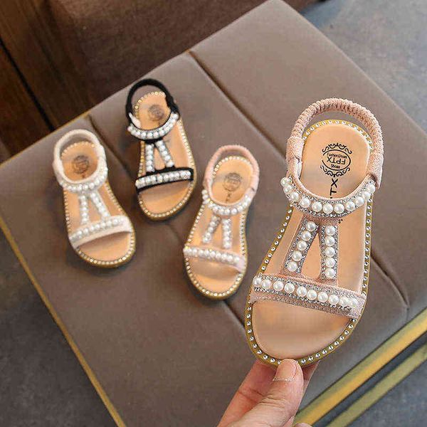 

2020 summer kids sandals for girls princess dance shoes children beach shoes girls open toe flat shiny rhinestone sandals 21-30 g220415, Black;red