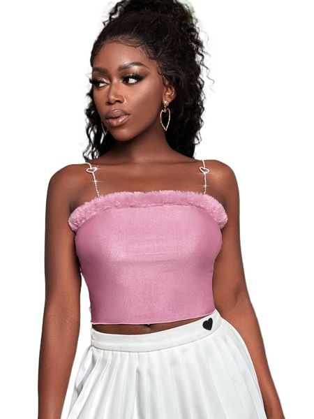 

sxy fuzzy trim crop cami 98dh#, White