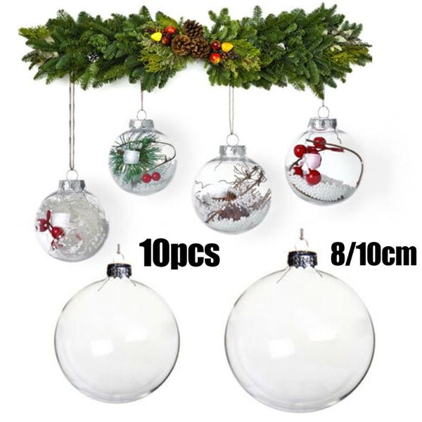 Decoração de festa 10pcs 8cm/10cm de Natal Bola de plástico transparente Balas de árvores preenchíveis Bolas de árvores Ornamentos de natal pendentes pendentes de decoração de decoração