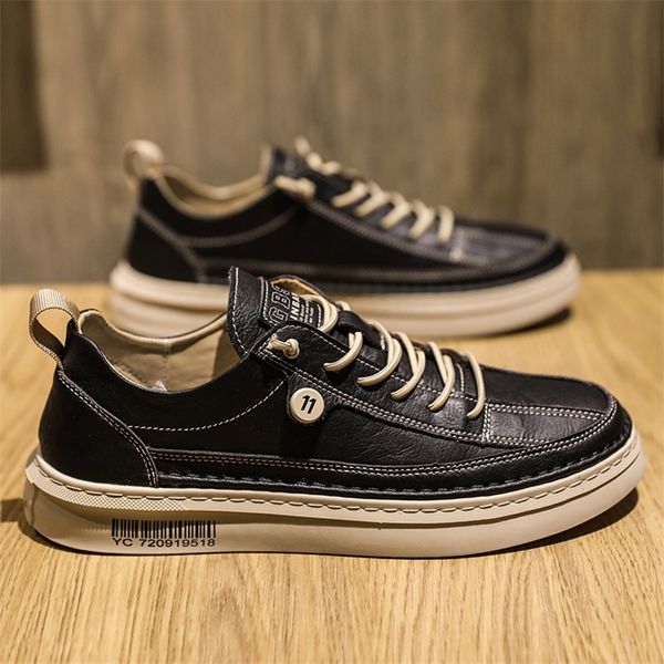 

summer autumn casual pu leather shoe fashion men s s wild mens flats s waterproof non slip board male footwear 220808, Black