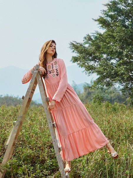 

floral embroidery smock dress 26xs#, Black;gray