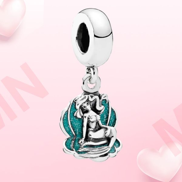 Charme de prata Mermaid Shell Charm Pinging Original Fit Pandora Bracelet for Women Jewelry