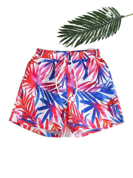 

tropical print drawstring waist shorts r3iu#, White;black