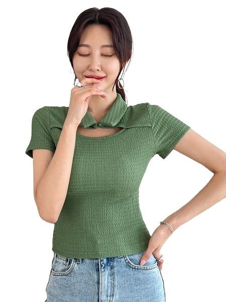 

dazy cut out button front tee k87v#, White