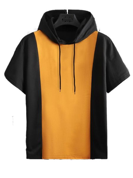 

men two tone drawstring hooded tee u7w5#, White;black