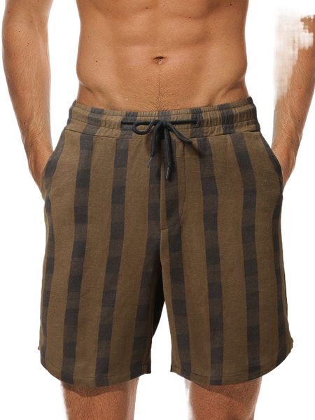 

men striped drawstring waist shorts l6oo#, White;black