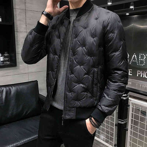 

fashion new men's down jacket luxury brand designer wholesale embroidered winter slim fit hooded casual coat, Black