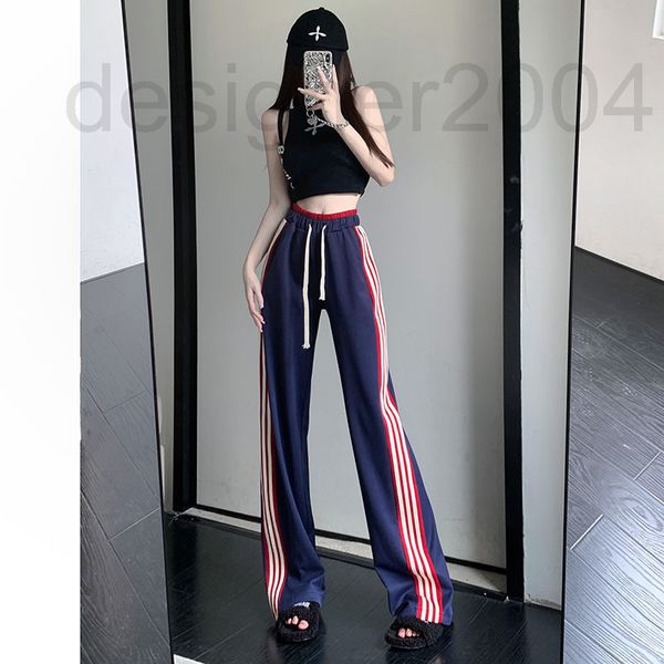 

women's pants & capris designer spring and summer 2022 elastic waist contrast color casual pants vertical strip thin wide leg c1i9, Black;white