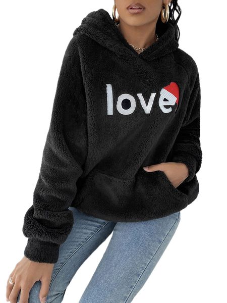 

christmas letter graphic teddy hooded sweatshirt d2ne#, Black