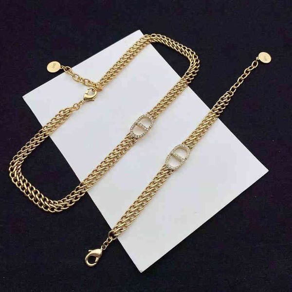 

2022 factory wholesale new dijia antique bronze diamond layer necklace brass high sense female bracelet, Silver
