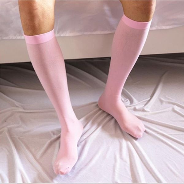 Herrensocken Herren seien seidig dünner Strumpf Sommer Ultra hohe dehnbare glatte Over-the-Calf-Geschäft Nylon Männlich sexy Seidensockenmänner's