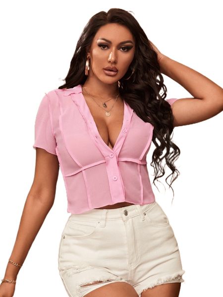 

sxy stitching button front blouse j32v#, White