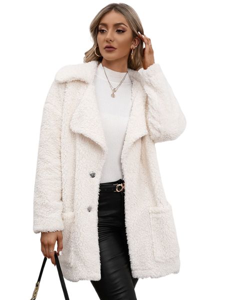 

dual pockets button front teddy coat y6ta#, Black