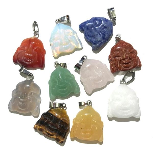 Collane a sospensione 1pc Agate naturali Buddha Forma a testa di rosa quarzo Pendenti in pietra per occhio tigre per preparare la collana di gioielli fai -da -te dimensioni20x23mm