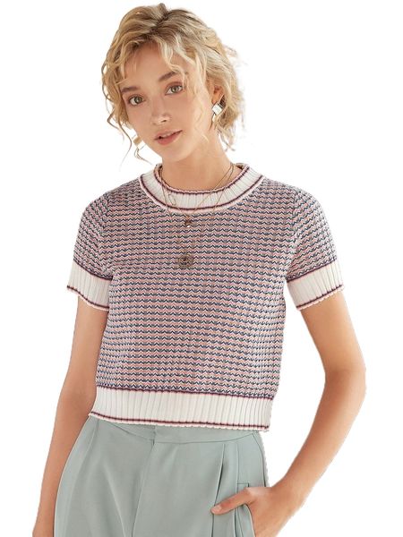 

knit mix striped round neck knit c7ff#, White;black