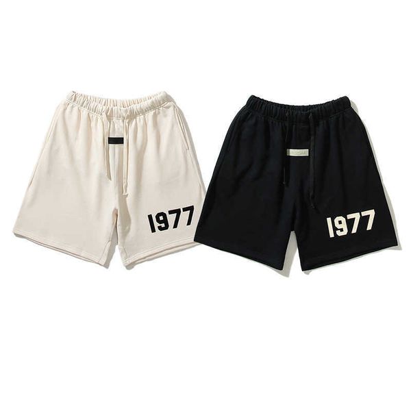 

31us 2023 men's and women's fashion shorts high street brand ess twin 1977 flocked loop pants loose capris, White;black