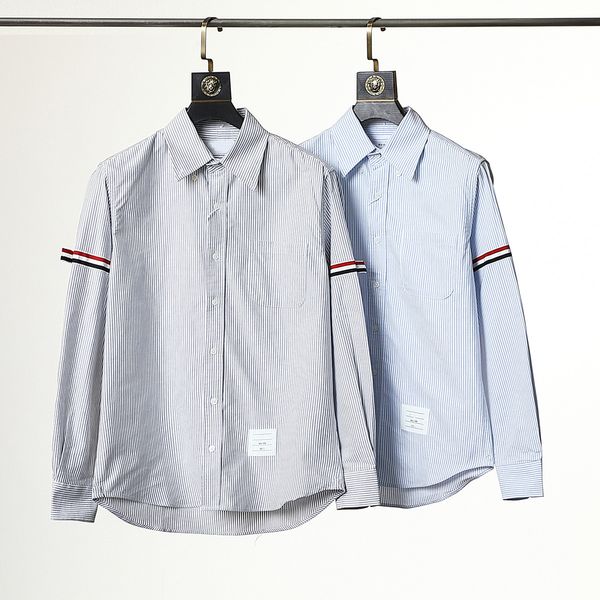 

tb men's casual shirt summer new yarn long sleeve striped cotton lapel lapel women's couple jacket #m-xxl, White;black
