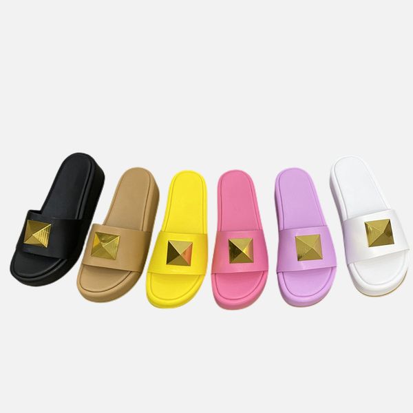 

2022 designer womens sandals high heels slides platform slippers dress shoes luxury flat prints jelly rubber leather women flip-flops mules, Black
