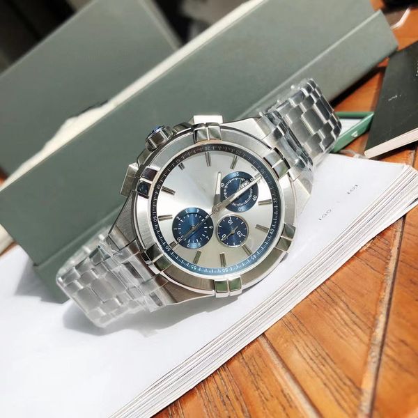 

men's business watch swiss eta quartz movement 44mm sapphire crystal table mirror fine steel exquisite craft timing function folding cl, Slivery;brown