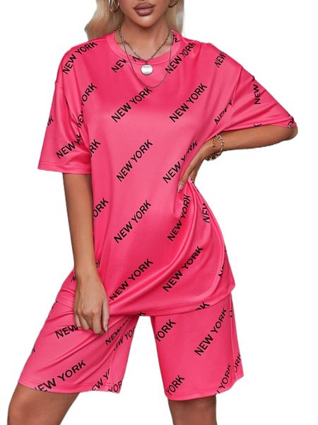 

letter graphic drop shoulder tee & shorts e7sy#, White